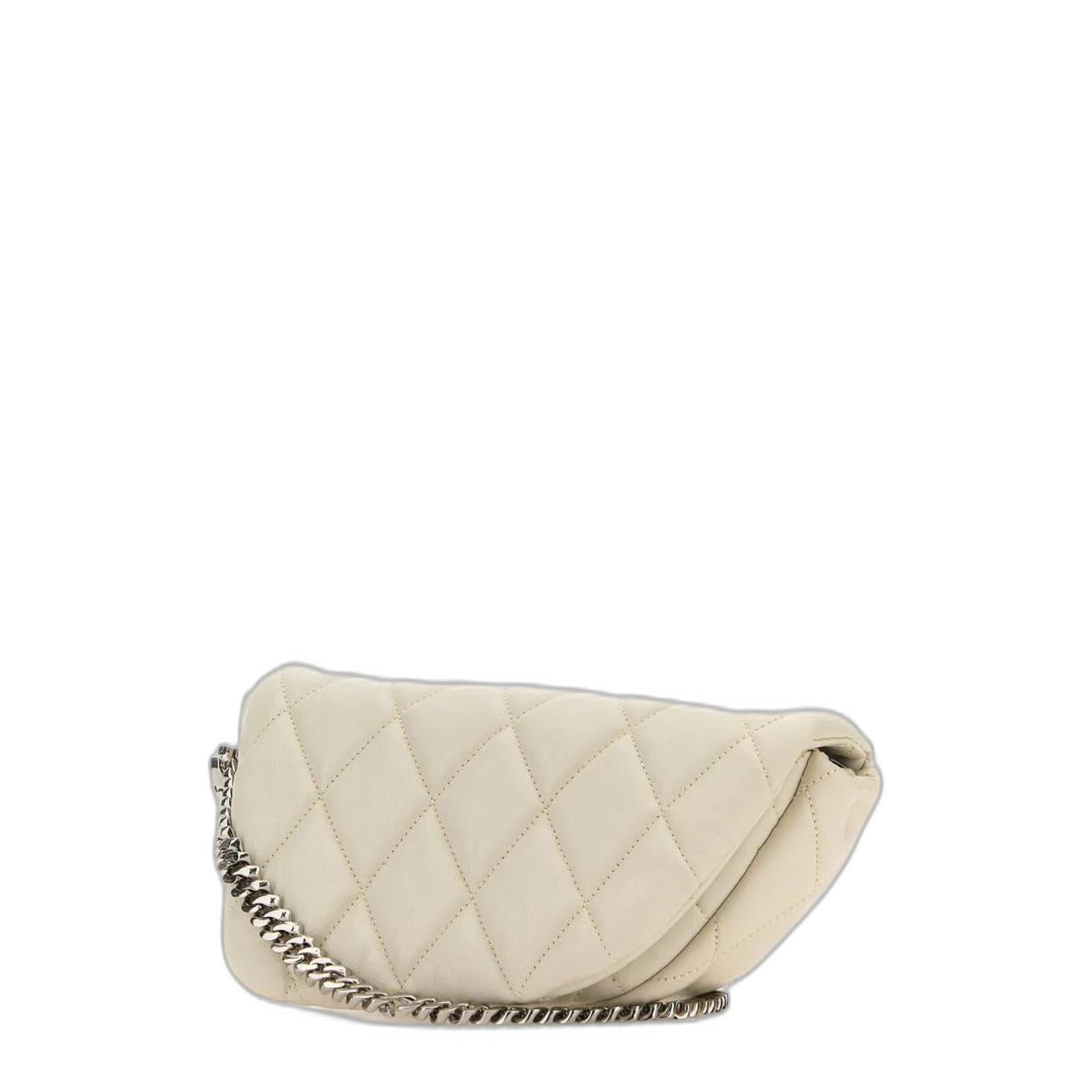 White Leather Shield Lock Shoulder Bag