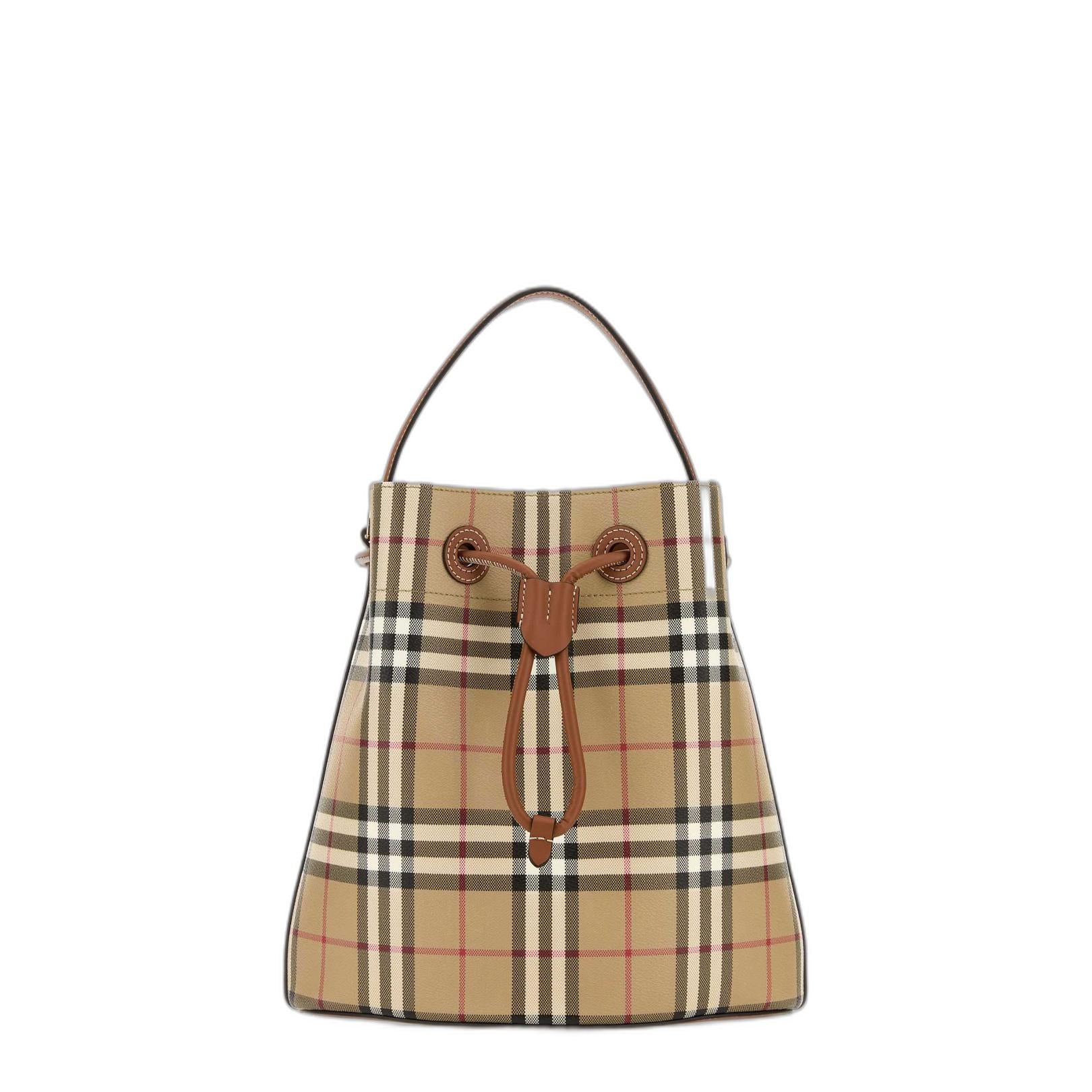 Printed Canvas Check Bucket Bag