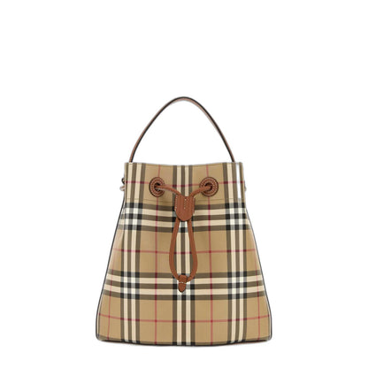 Printed Canvas Check Bucket Bag