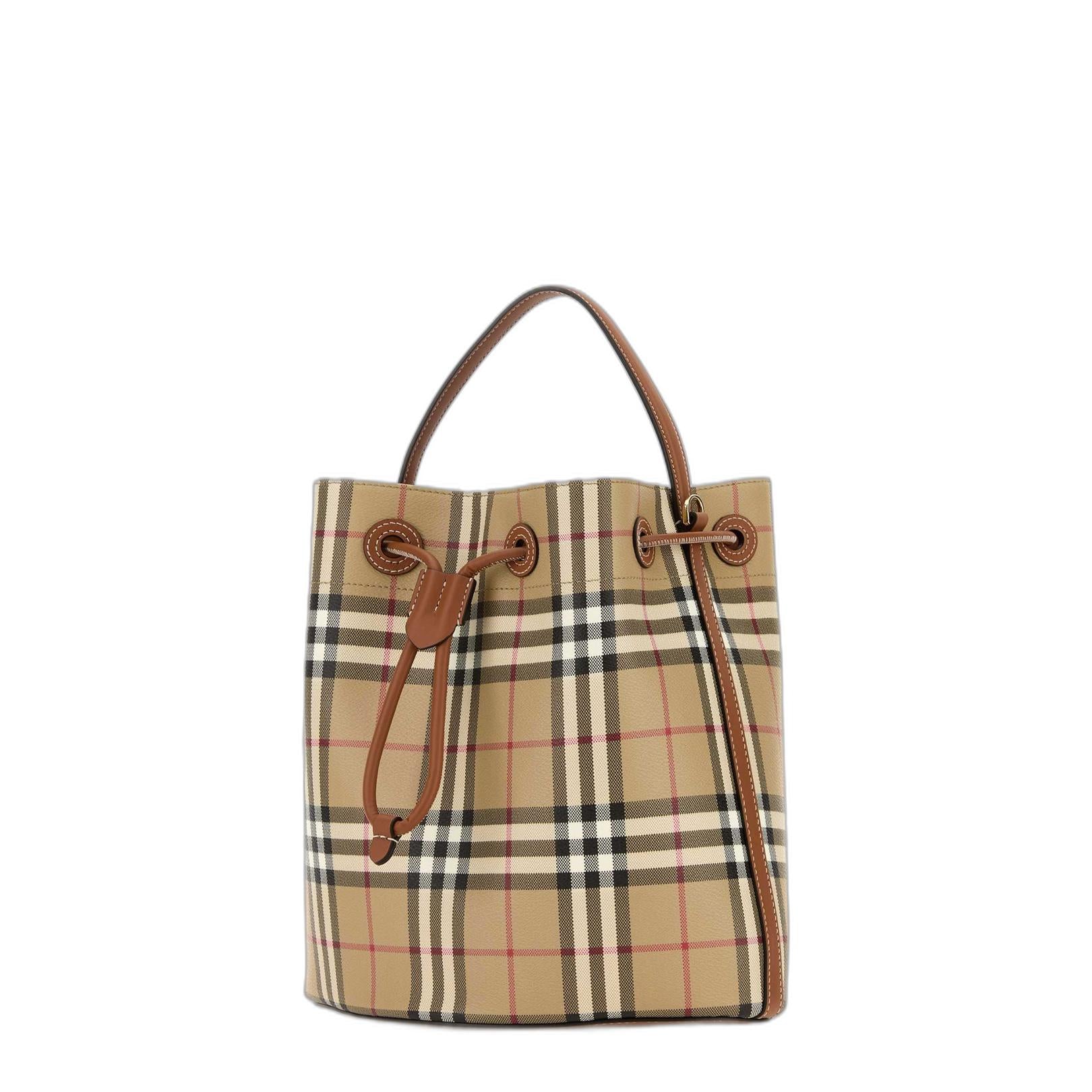 Printed Canvas Check Bucket Bag