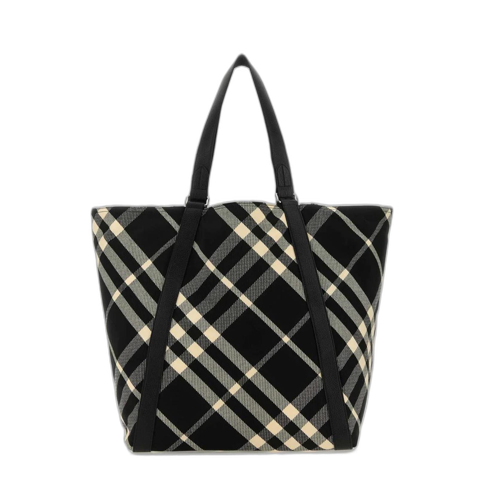 Burberry Borsa Tote In Jacquard Check - Nero