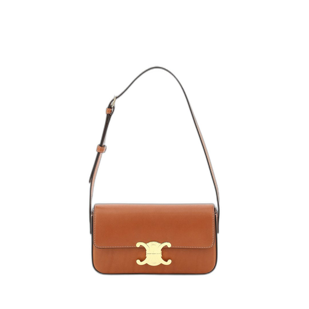 Triomphe Shoulder Bag In Shiny Calfskin In Natural Tan