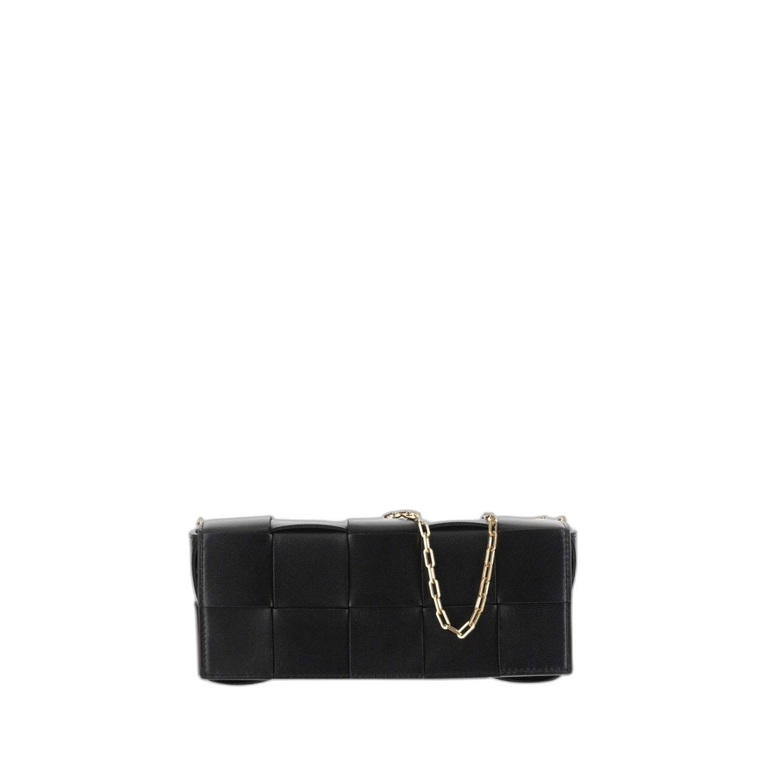 Baguette Pochette On Chain In Black Black & Gold