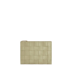 Medium Flat Pouch In Olive Travertine & Gold