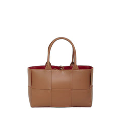 Small Arco Tote Bag In Brown Wood & Gold