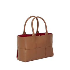 Small Arco Tote Bag In Brown Wood & Gold