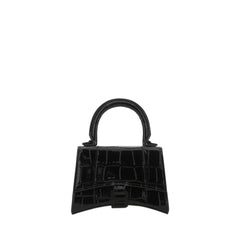 Hourglass Mini Croco Embossed Chain Bag In Black