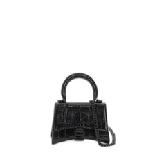 Hourglass Mini Croco Embossed Chain Bag In Black