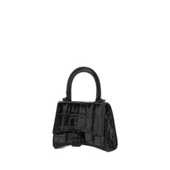 Hourglass Mini Croco Embossed Chain Bag In Black