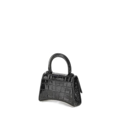 Hourglass Mini Croco Embossed Chain Bag In Black