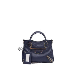 Metallic Edge City Shoulder Bag In Bleu Nuit