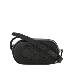 Embossed Double Gancini Crossbody Bag In Black