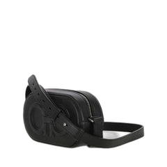 Embossed Double Gancini Crossbody Bag In Black