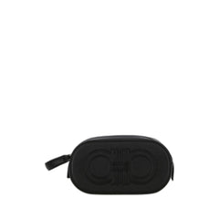 Embossed Double Gancini Pouch Bag In Black