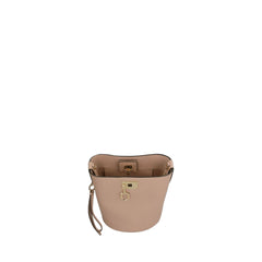 Studio Slider Clasp Bucket Bag In Beige