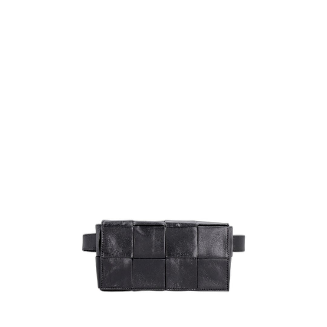 Cassette Belt Bag Mini Intreccio Black In Calfsin