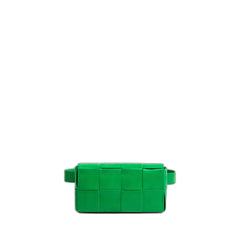 Cassette Belt Bag Mini Intreccio Parakeet In Calfsin