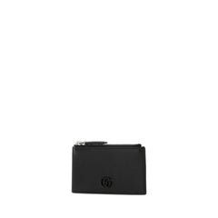 Gg Marmont Zip Card Case Black In Leather Palladium