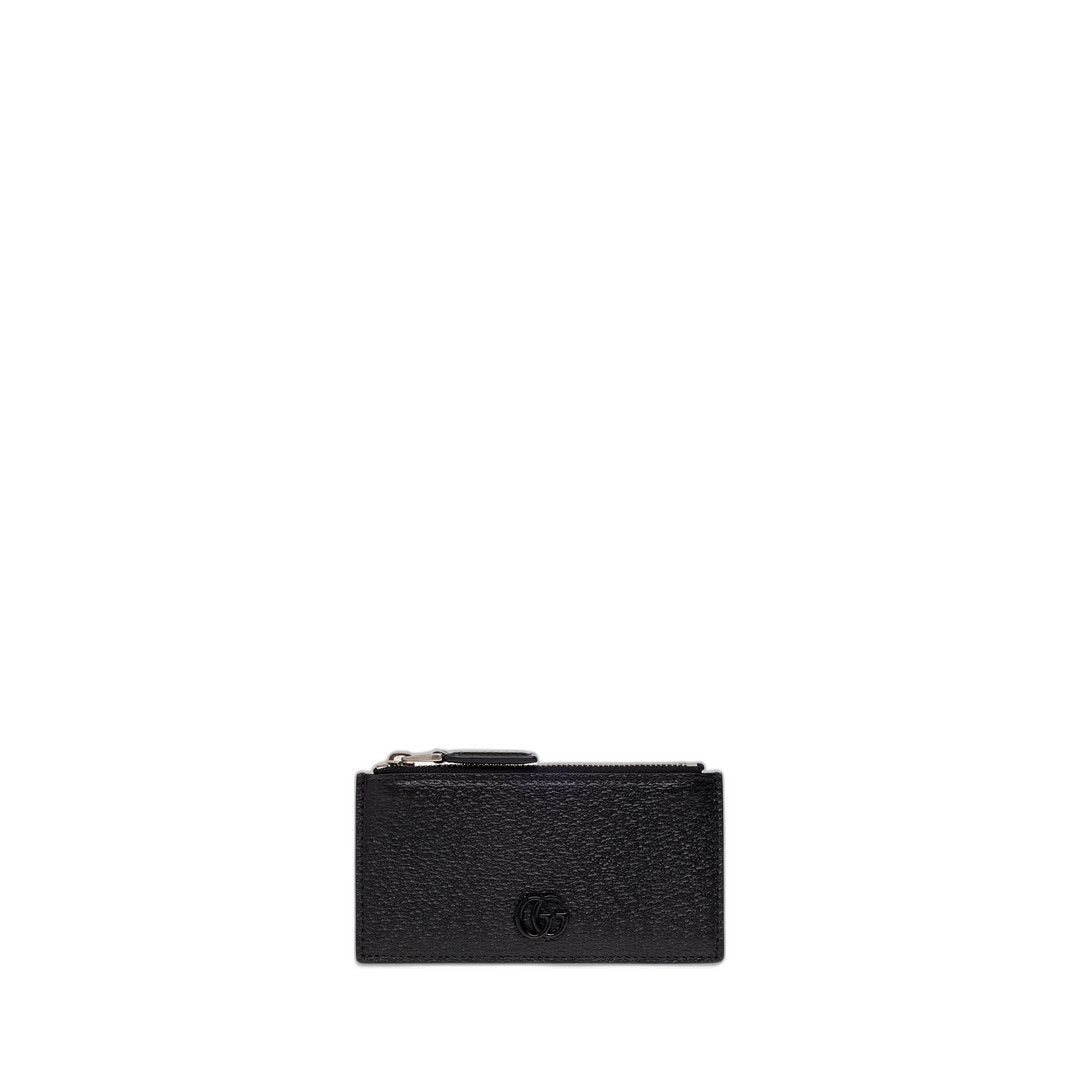 Gg Marmont Zip Card Case Black In Leather Palladium