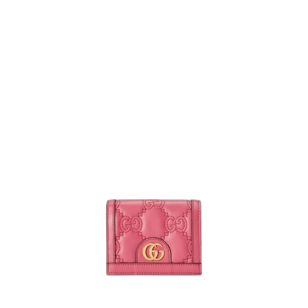 Gg Matelasse Card Case Wallet Pink In Leather Gold