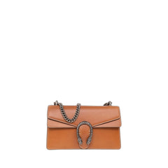 Dionysus Shoulder Bag Small Brown In Leather Silver