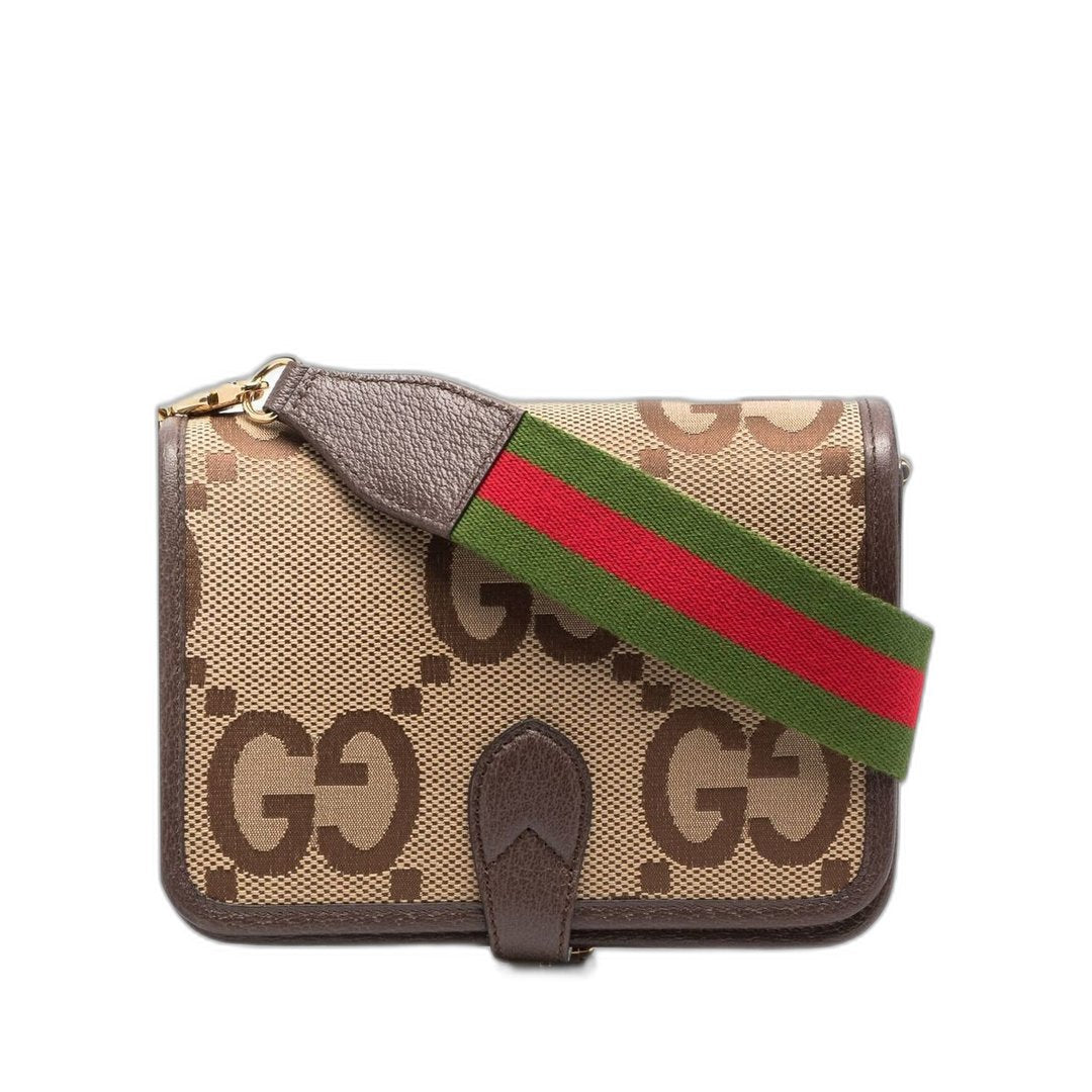 Jumbo Gg Canvas Shoulder Bag Camel/Ebony In Canvas