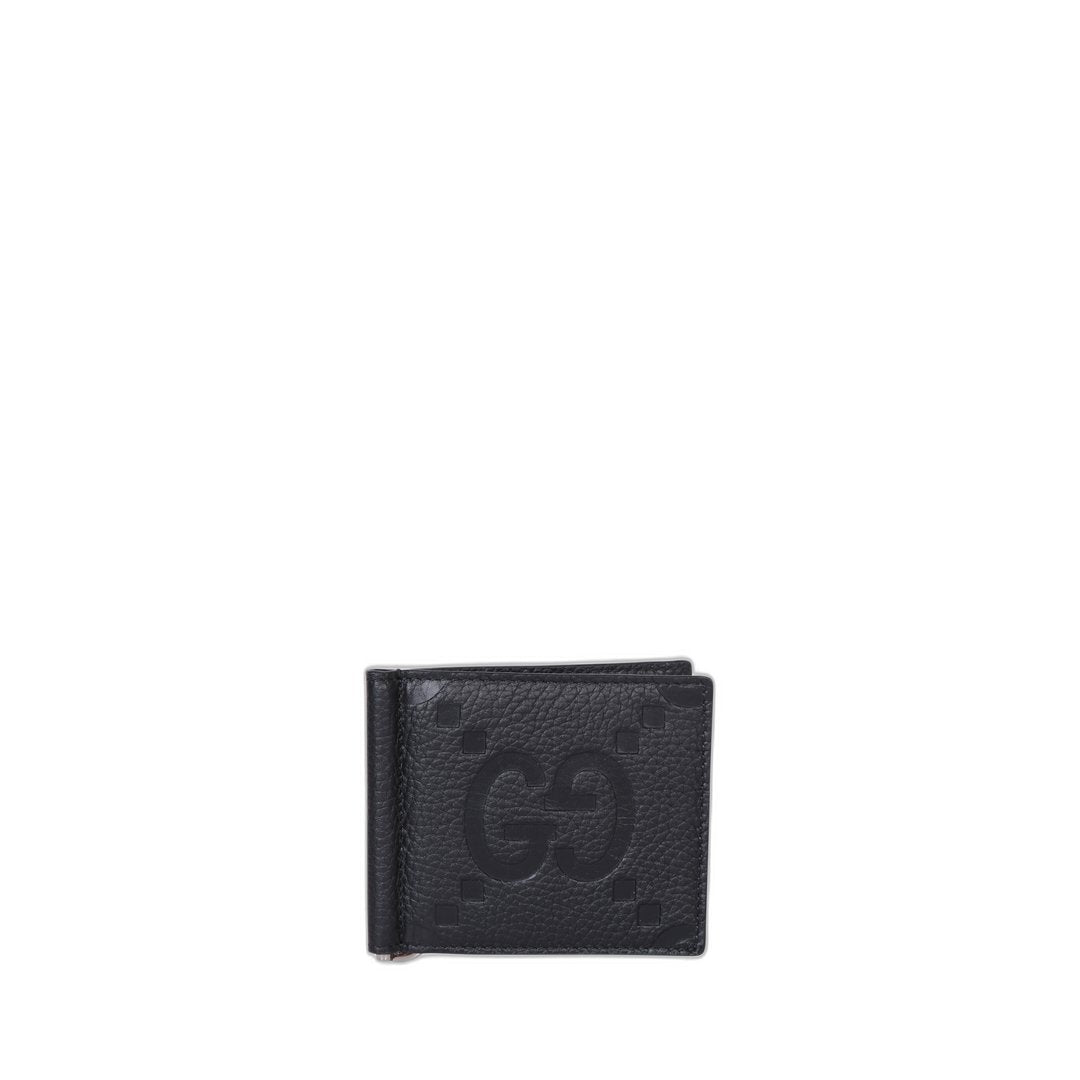 Jumbo Gg Money Clip Black In Leather Silver-Tone