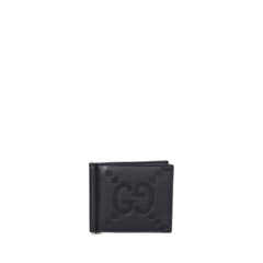 Jumbo Gg Money Clip Black In Leather Silver-Tone