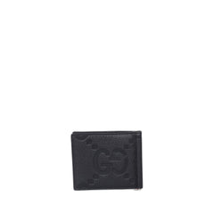 Jumbo Gg Money Clip Black In Leather Silver-Tone