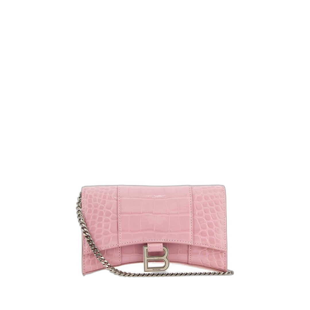 Hourglass Wallet On Chain Crocodile Embossed In Pink