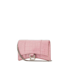 Hourglass Wallet On Chain Crocodile Embossed In Pink