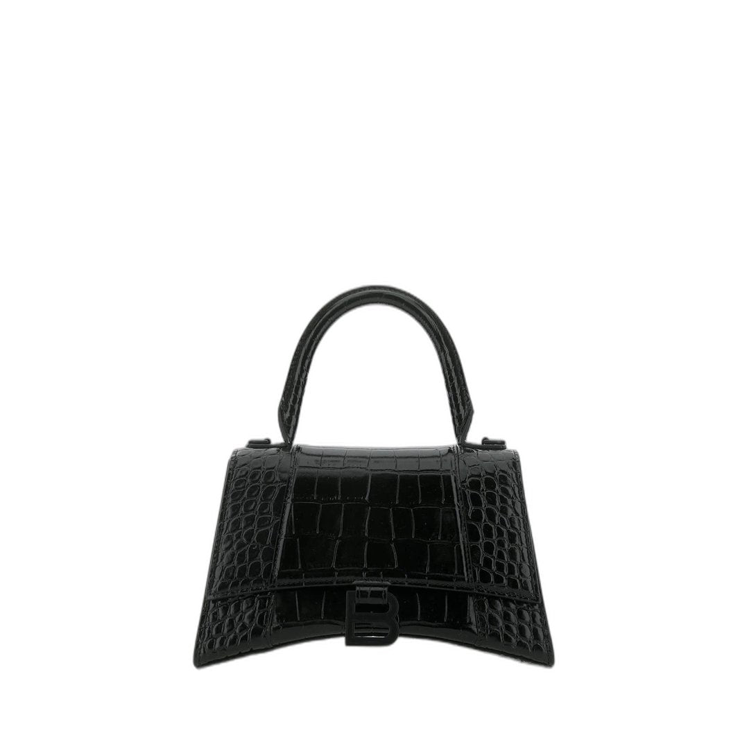 Hourglass Small Handbag Crocodile Embossed In Black