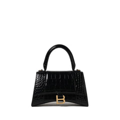 Hourglass Small Handbag Crocodile Embossed In Black