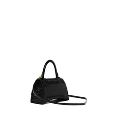 Hourglass Small Handbag Crocodile Embossed In Black