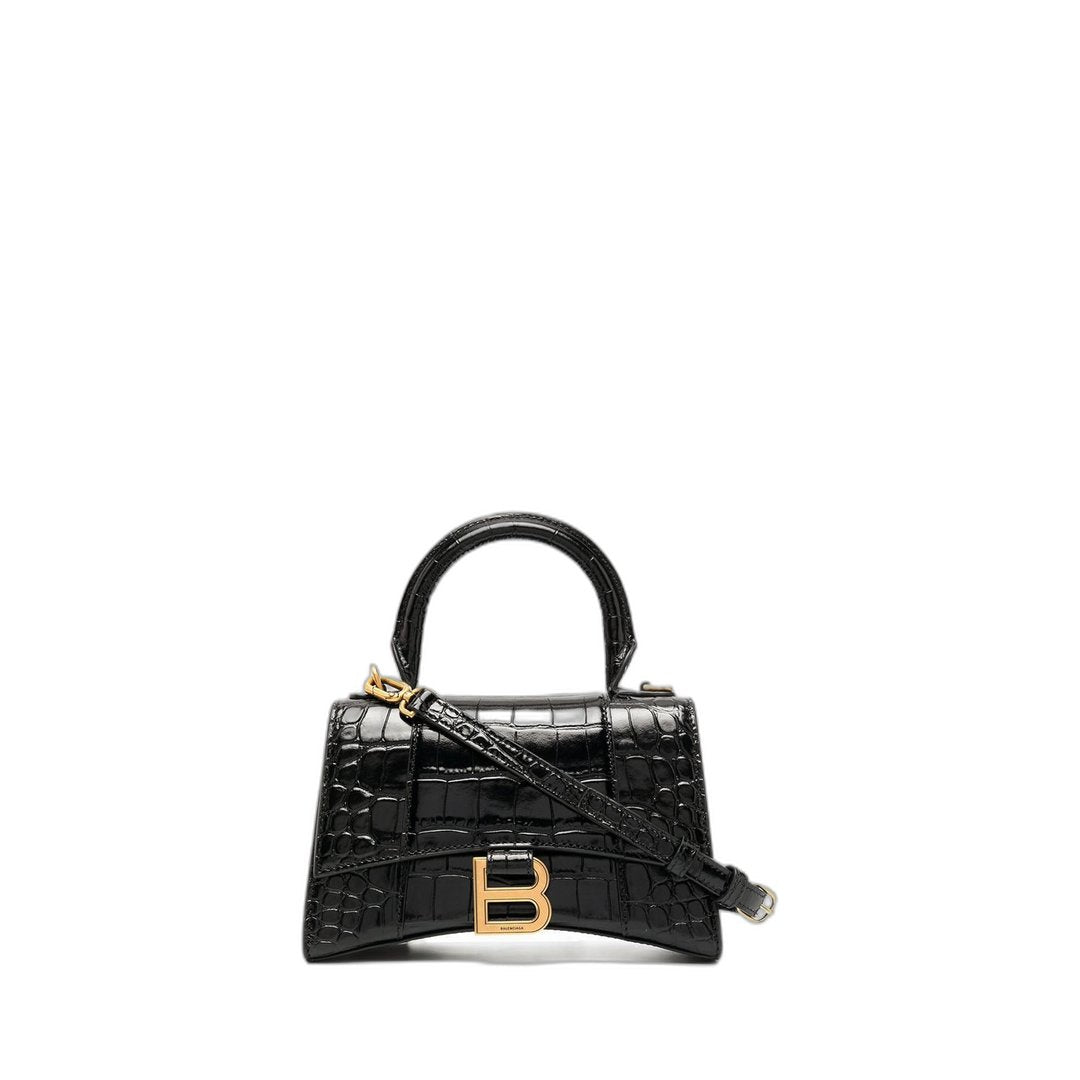 Hourglass Xs Handbag Crocodile Embossed In Black