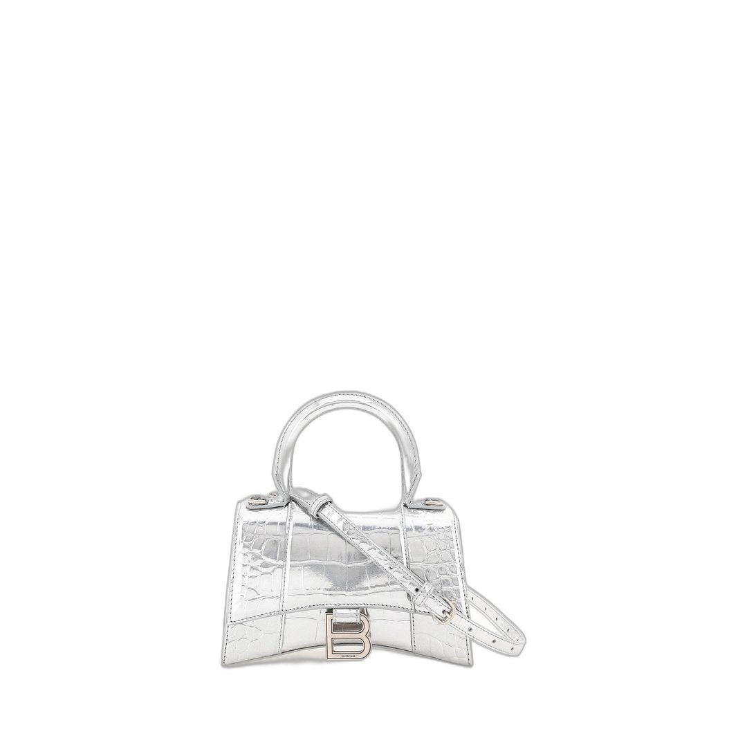 Hourglass Xs Handbag Crocodile Embossed In Silver