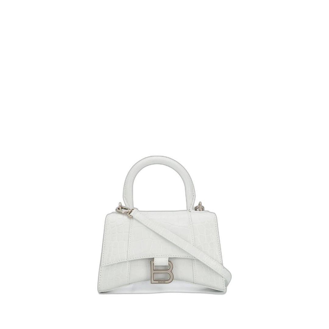 Hourglass Xs Handbag Crocodile Embossed In White