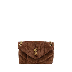 Chocolate Suede Small Puffer Shoulder Bag