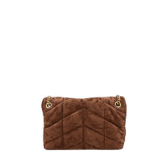 Chocolate Suede Small Puffer Shoulder Bag