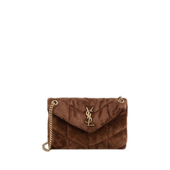 Chocolate Suede Small Puffer Shoulder Bag