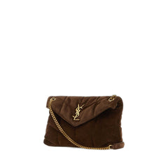 Chocolate Suede Small Puffer Shoulder Bag