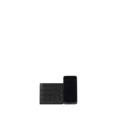 Intrecciato Black Mens Zip Around Coin Purse