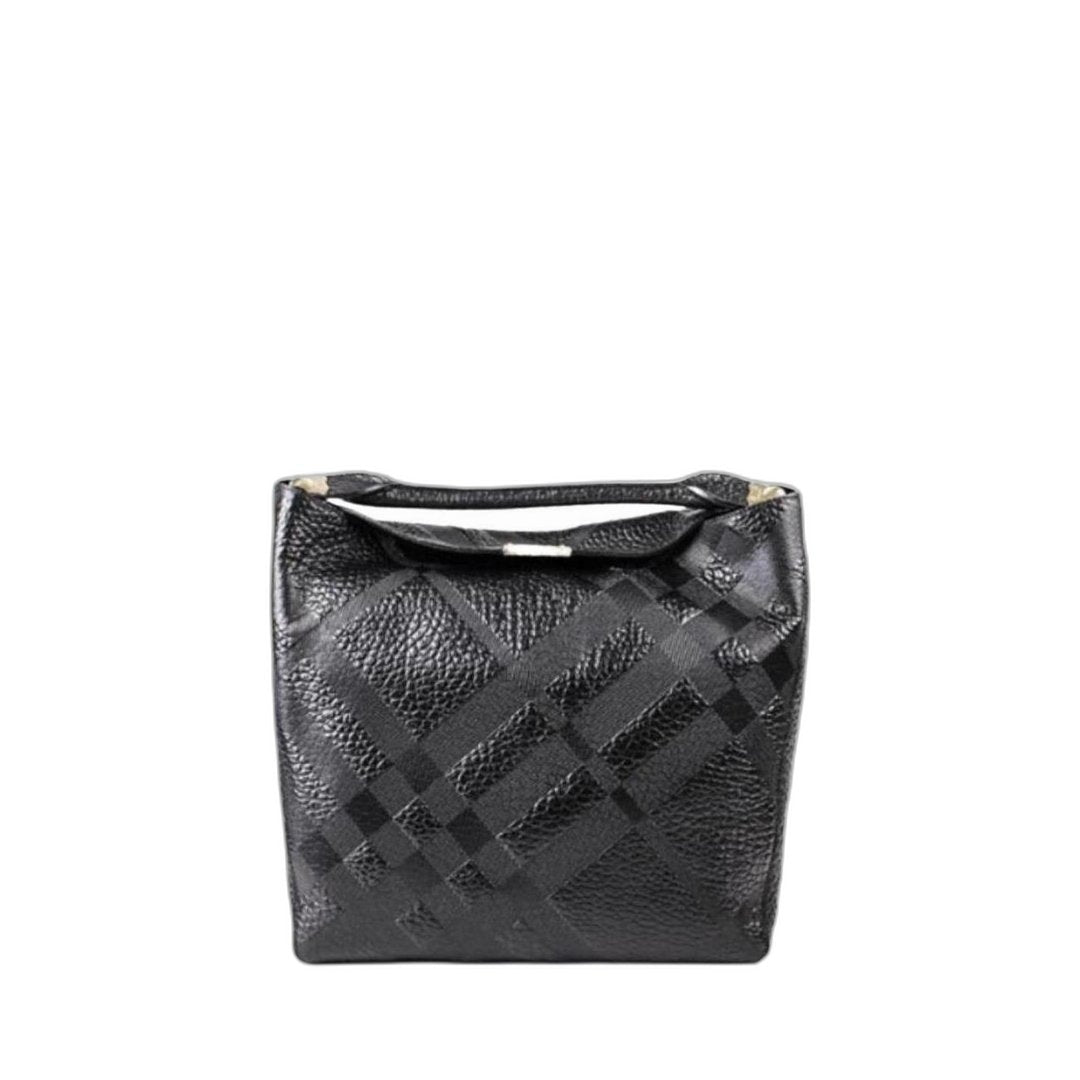 Medium Embossed Check Leather Tote Black