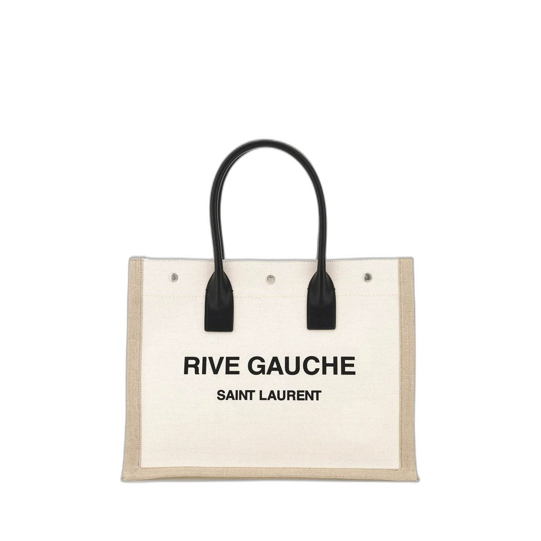 Rive Gauche Small Tote Bag In Linen And Leather