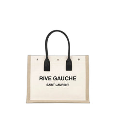 Rive Gauche Small Tote Bag In Linen And Leather