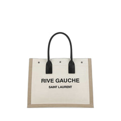 Rive Gauche Small Tote Bag In Linen And Leather