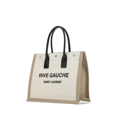 Rive Gauche Small Tote Bag In Linen And Leather