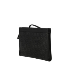 Men'S Black Gancini Embossed Leather