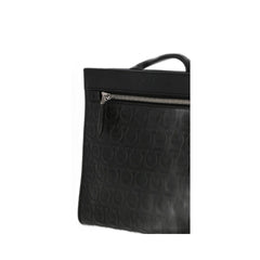 Men'S Black Gancini Embossed Leather