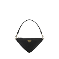 Black Leather Triangle Shoulder Bag